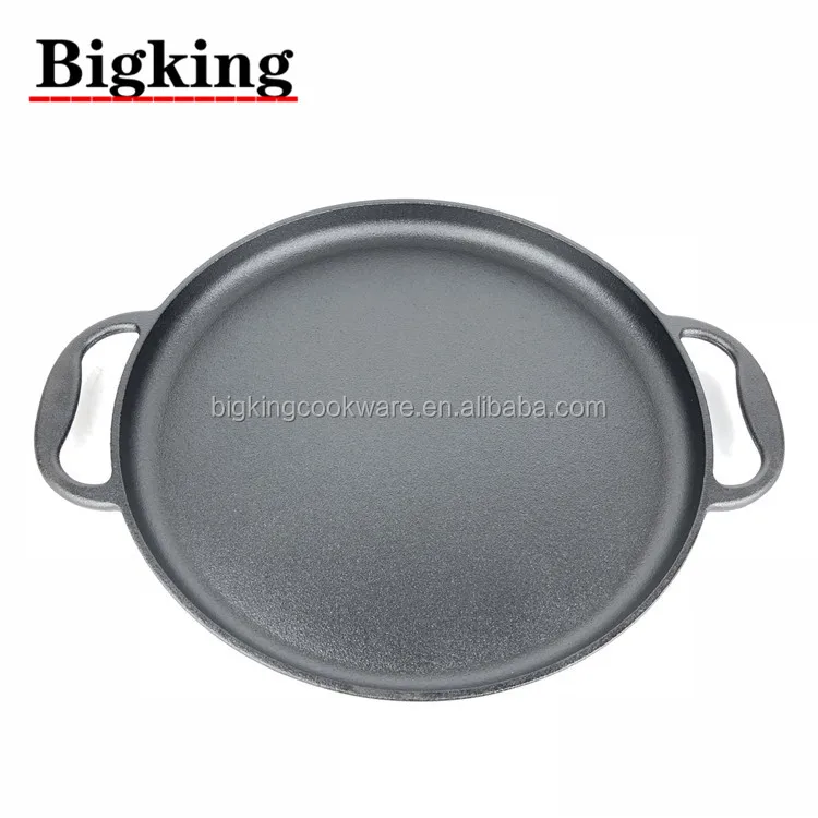 14 Inch Cast Iron Baking Pan. Pre-Seasoned Round Baking Pan with Dual Loop Handles for Pizza or Baking