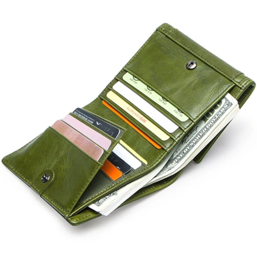 Contacts Brand Striped Design Gift Box Package Money Clip Coin Cards Holder Lady Purse Genuine Leather Women Wallet - Green