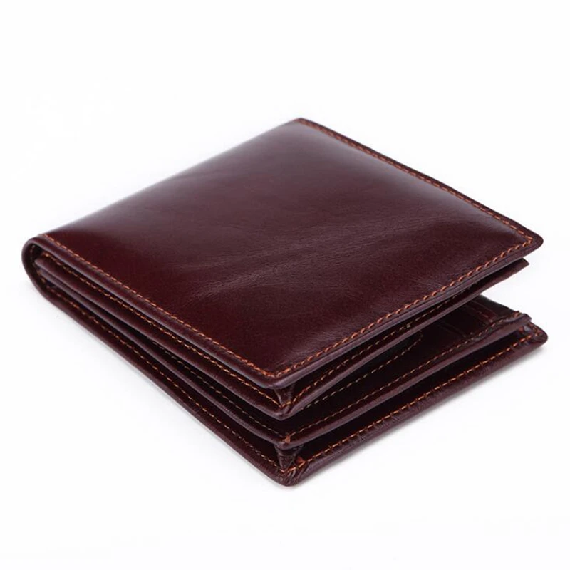 Dreamtop DTE524 exclusive top layer leather mens short wallet classic design handmade leather cow wallet