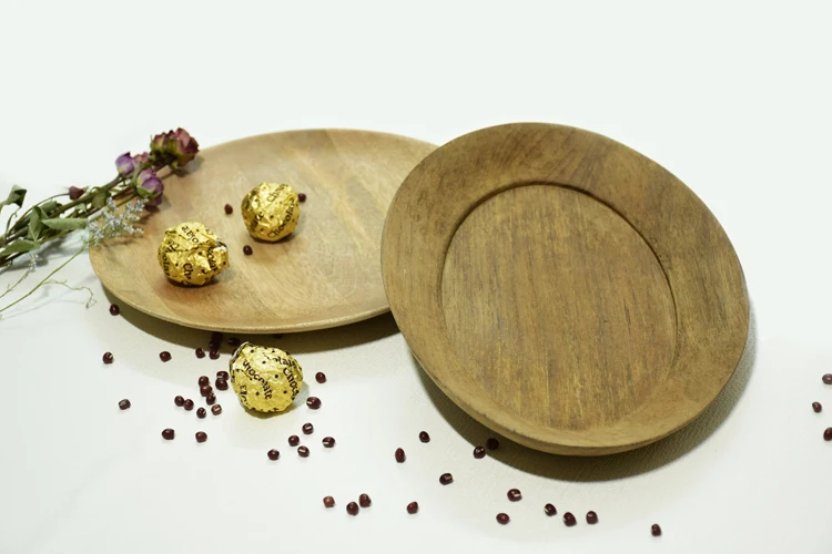 
9 inch Acacia Wood Round Service Tray Fruit Tray Nuts plate Candies Plate for home&hotel&Restaurant 