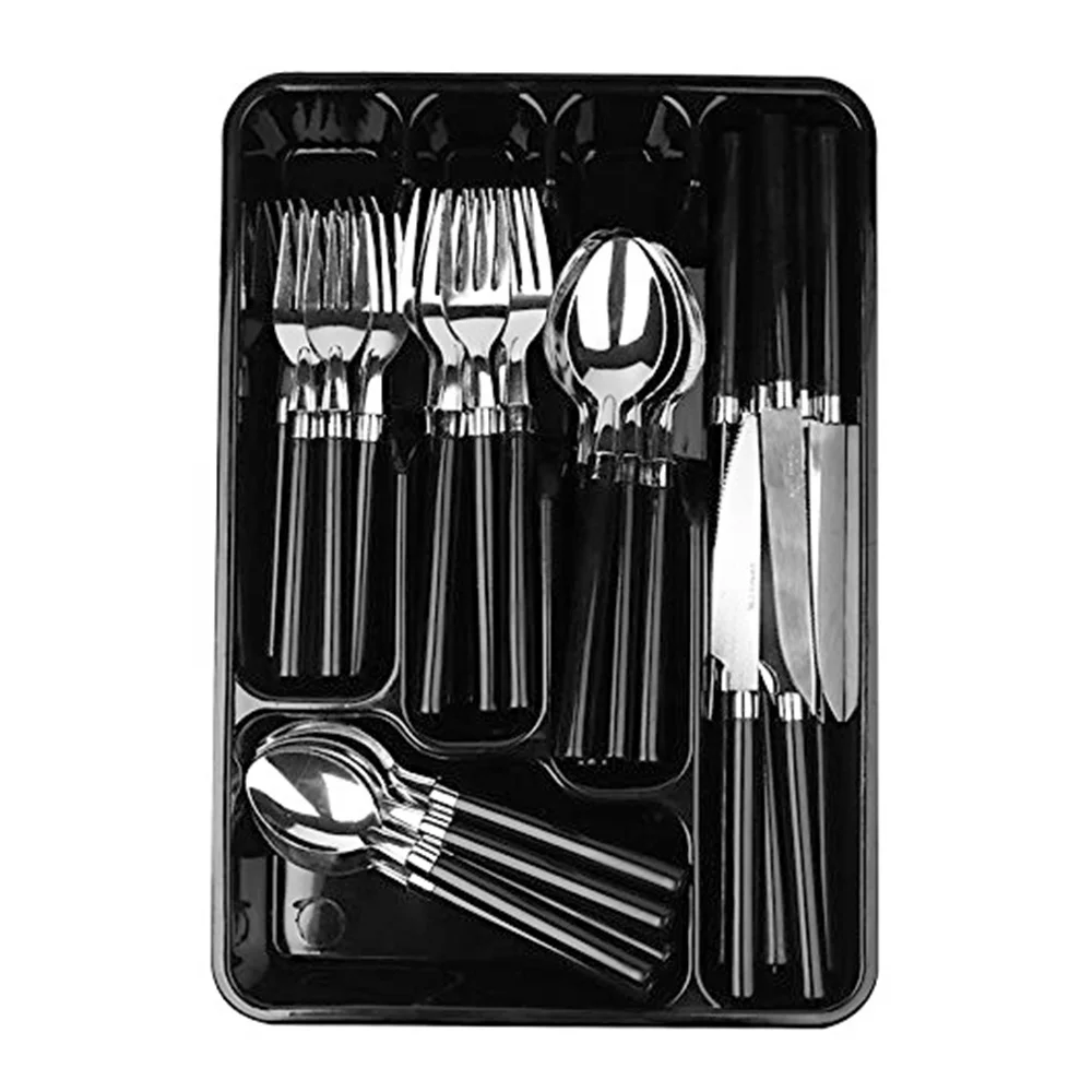 Tumble Polish Colorful Cutlery Set 48 Piece Flatware Silverware Tableware Spoons Forks Knives Set with Tray