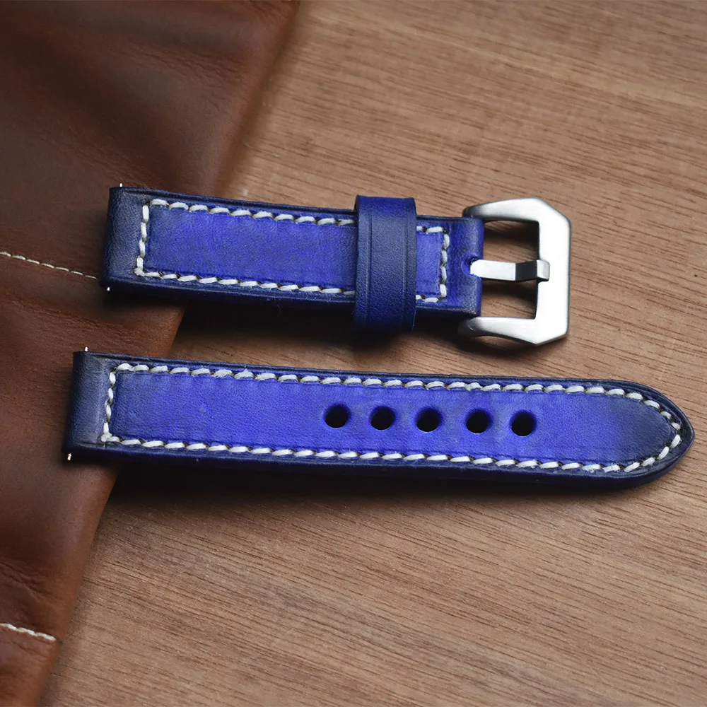 Premium best leather watch bands blue vintage genuine leather watch strap