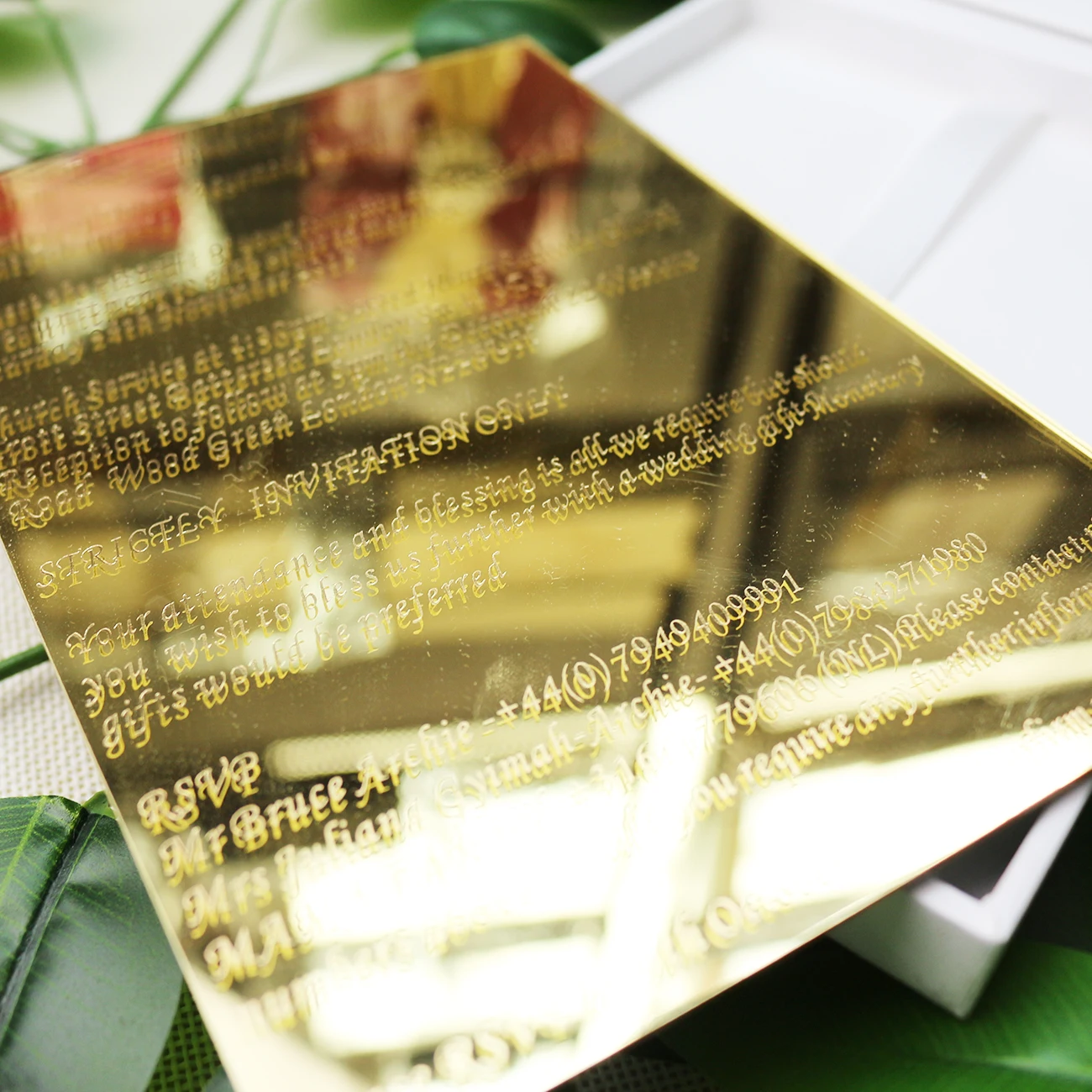 Morden Luxury Gold Mirror Acrylic Wedding Invitations with Hardcover Box Set