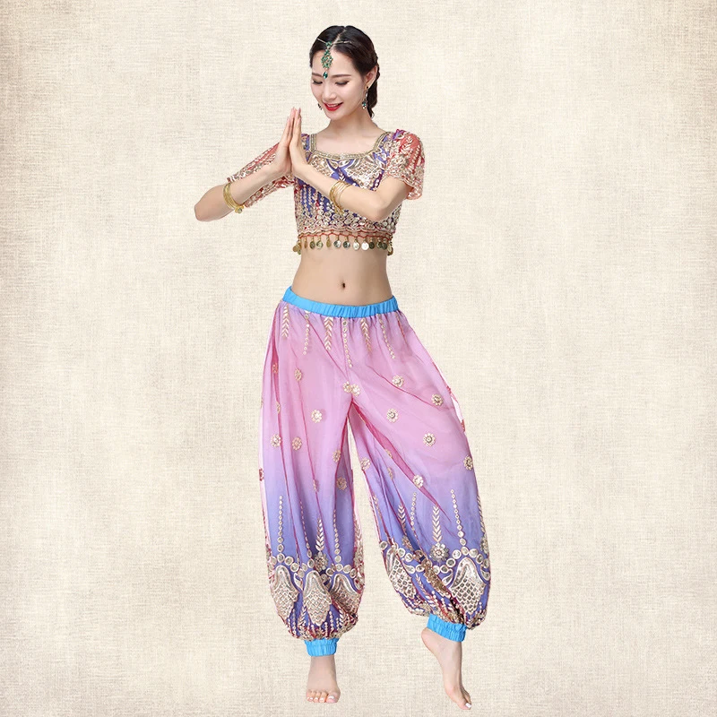 China Manufacturer Hot Selling Adult Female Indian Dance Pants Blue Belly Dance Set Cheap