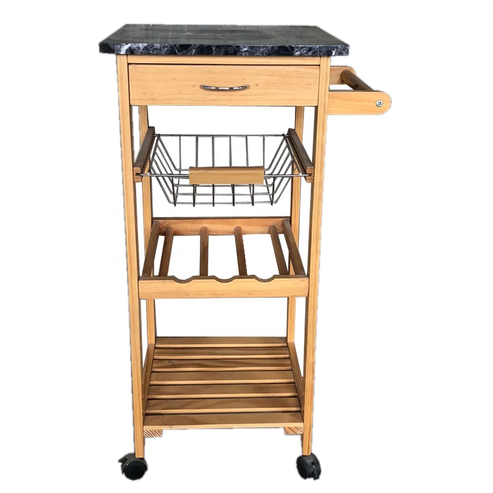
3 tier kitchen cart wirh 3 wine shelf marble top kitchen island with rag shelf 