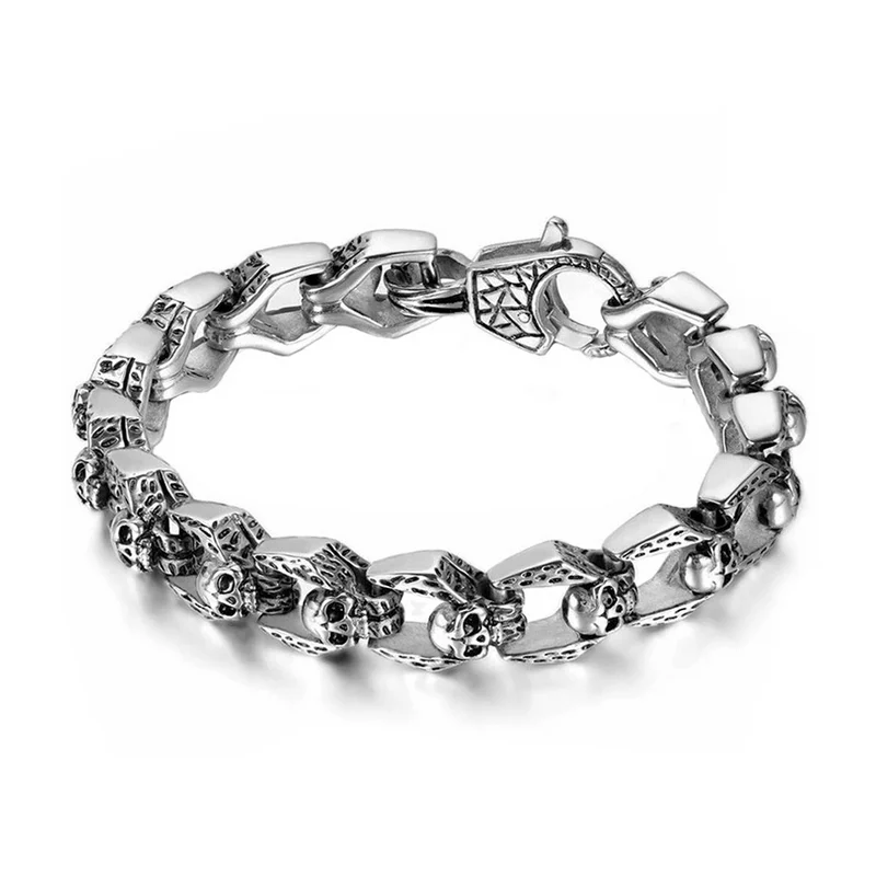 European and American Retro Personalized Stainless Steel Chain Mens Bracelet Homme Skull