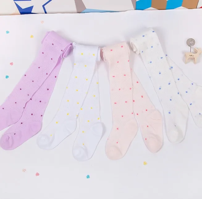 Тонкие хлопковые детские колготки для ранней осени носки девочек с цветами Детские сетчатые маргаритками из полипропилена