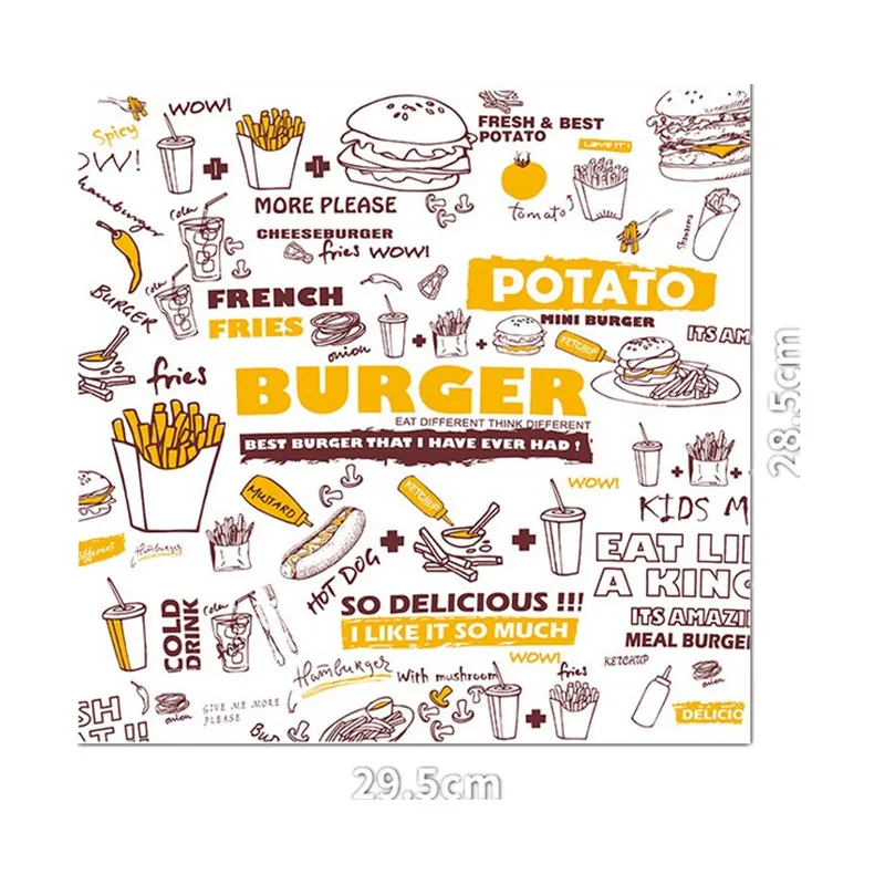 Brown kraft paper burger hamburger wrapper sandwich food packaging paper printed grease proof food wrapping paper