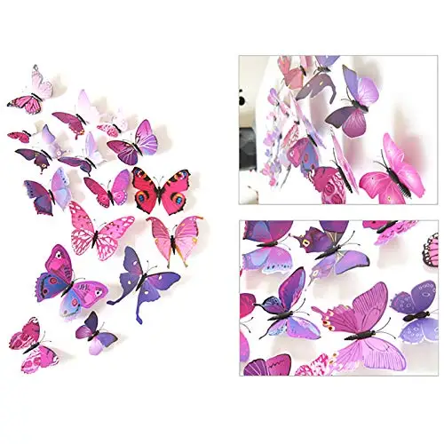 
Butterfly Wall Decal Removable Refrigerator Magnets Mural Stickers 3D Wall Stickers for Kids Nursery Decoration Wall Art Purple 