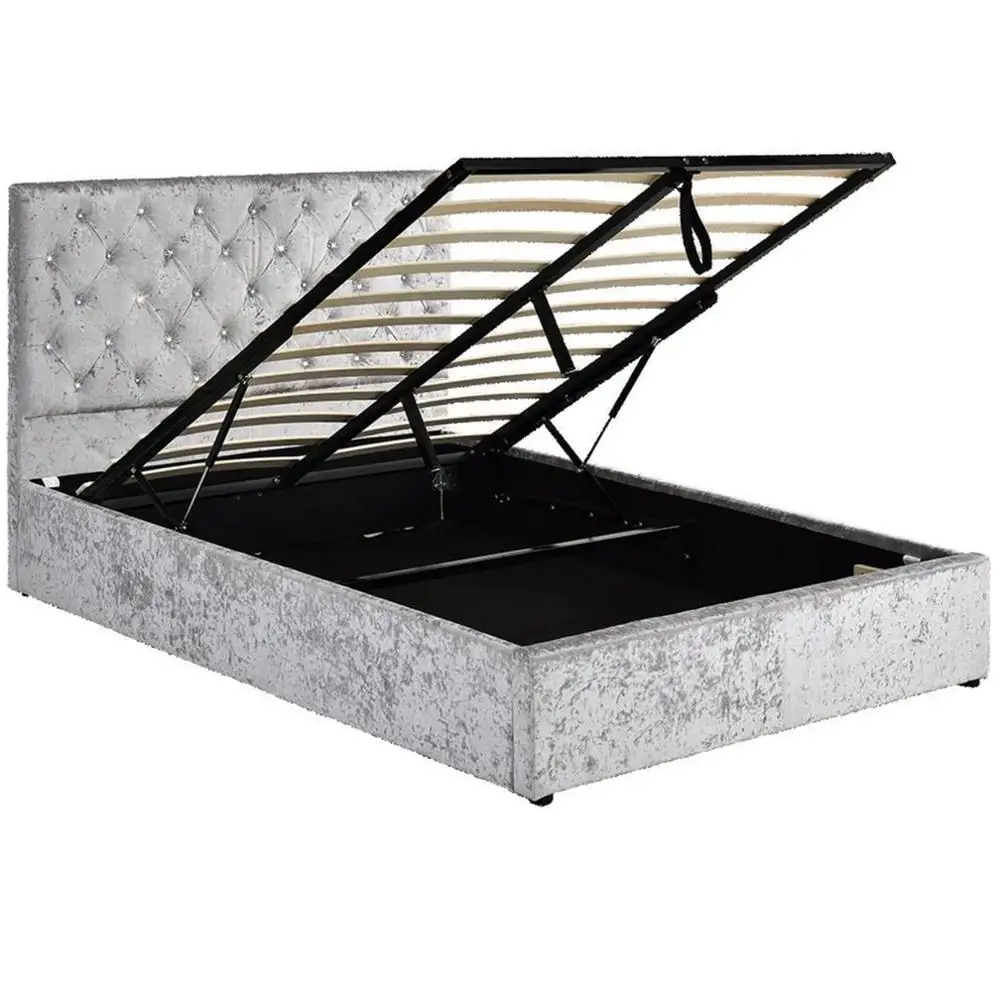 Velvet gas lift storage  bed frame double queen king size