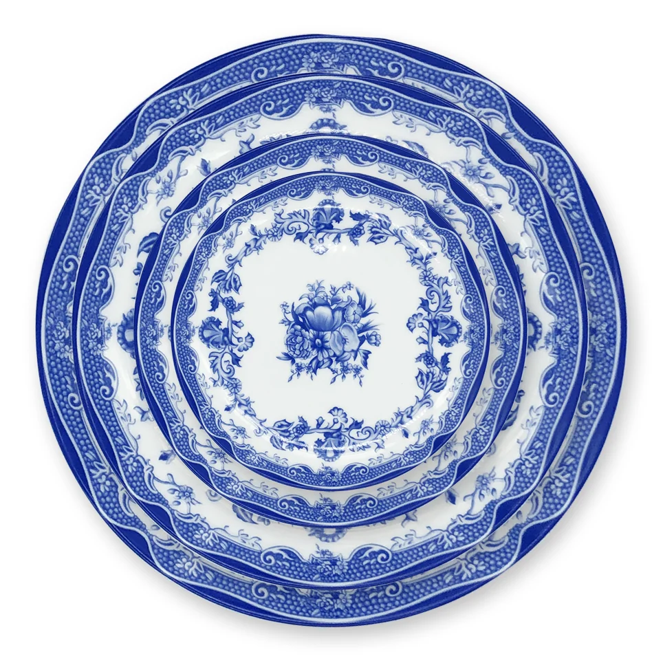 Top Quality Bone China Popular  Blue Flower Plates ceramic charger plates for wedding decoration