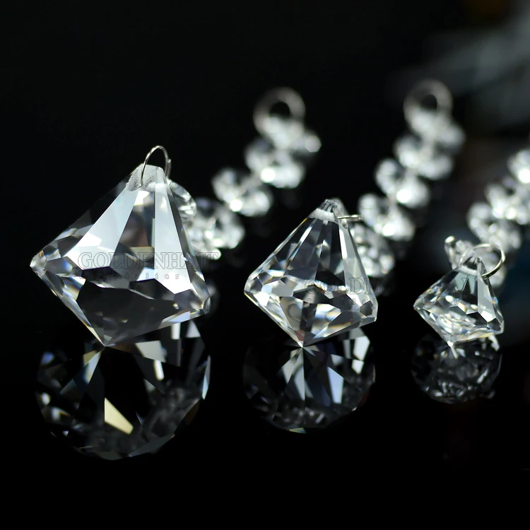 Goldenhaitai 14mm crystal Glass octagon beads strands, Hanging Crystal Beads Chain Garland with diamond pendants