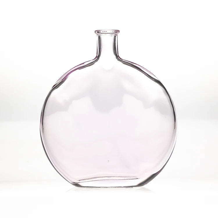 New Design 540ml 18oz Flat Round Clear Pink Aroma Diffuser Bottle Crystal Glass Vase with Reed Stick Flower