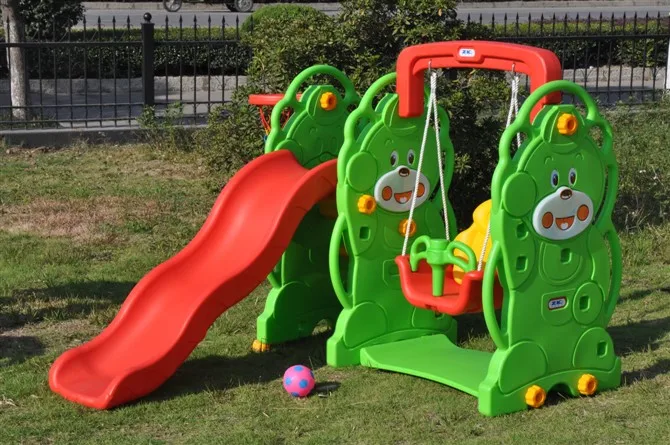 Cheap Factory Price Bear Plastic slide with Basketball Ring