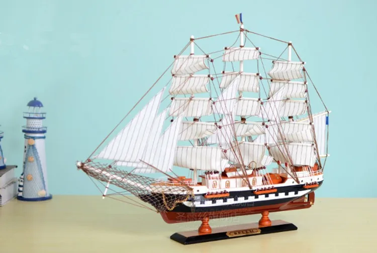 Model boat with solid wood trim
