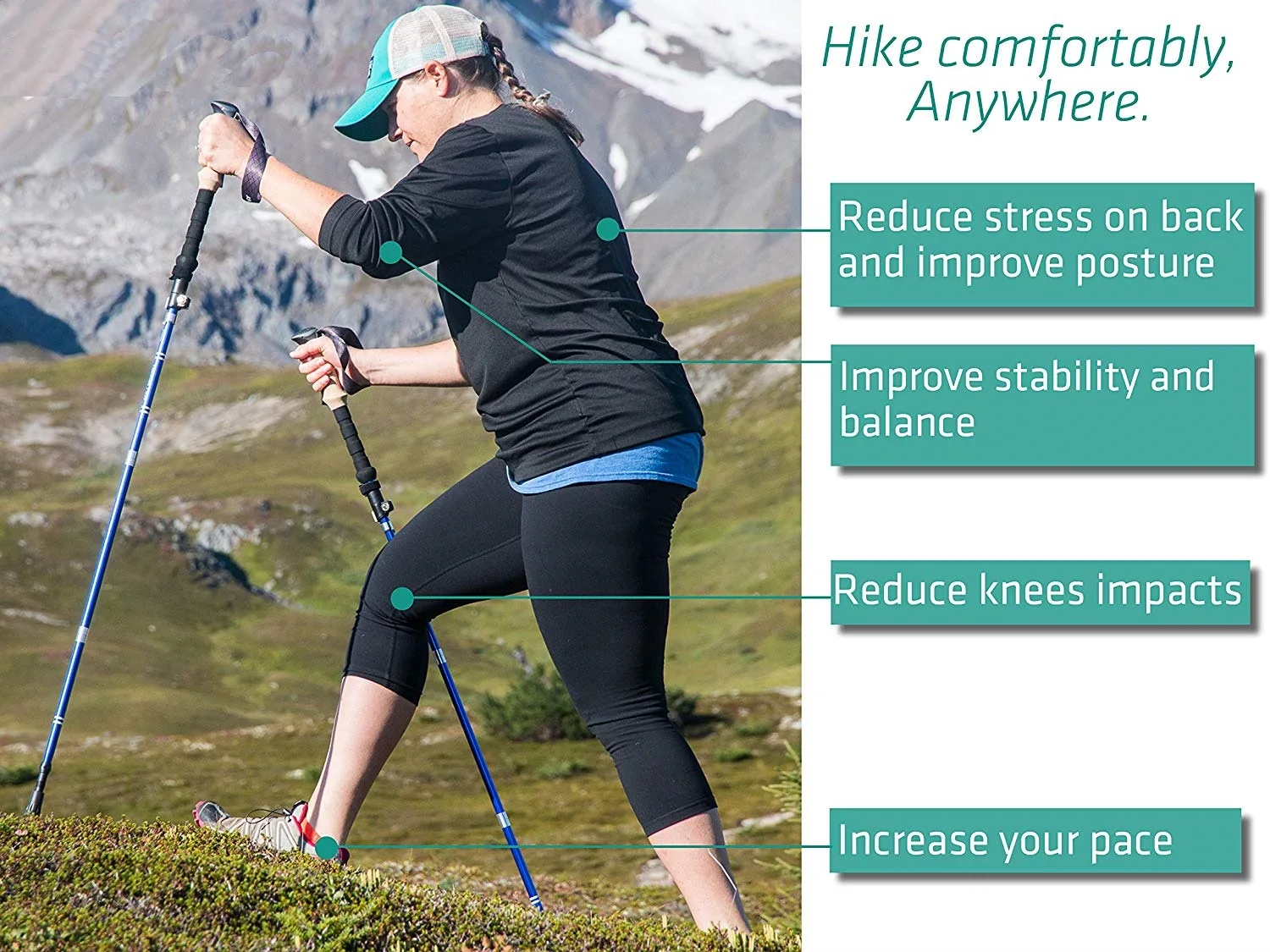 
Amazon Hot Sale Durable light Aluminum 7075 Collapsible Foldable Hiking Stick Trekking Pole For Women 