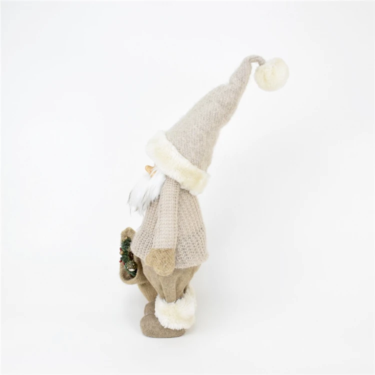 44 inch Christmas decor fabric craft home decoration knitted pattern plush beard standing Santa Claus doll with bag of presents