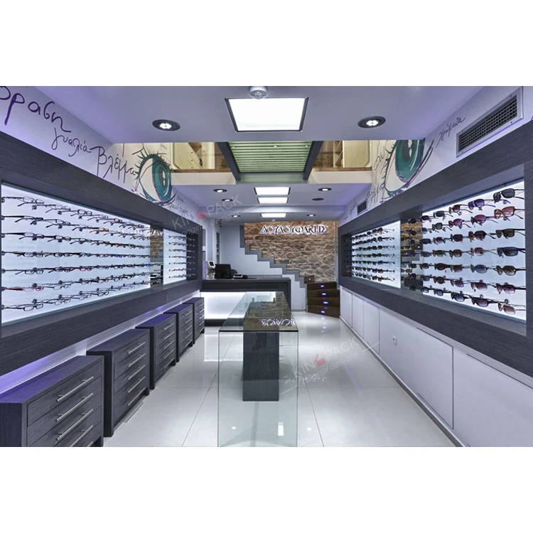 Eyeglass display showcase eyewear wall case Optical shop furniture interior