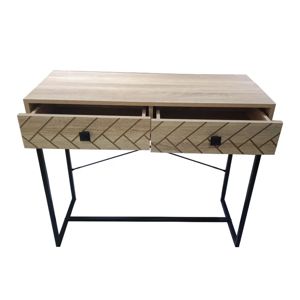 
Entry way console table sturdy metal frame wooden sofa table with 2 drawers 