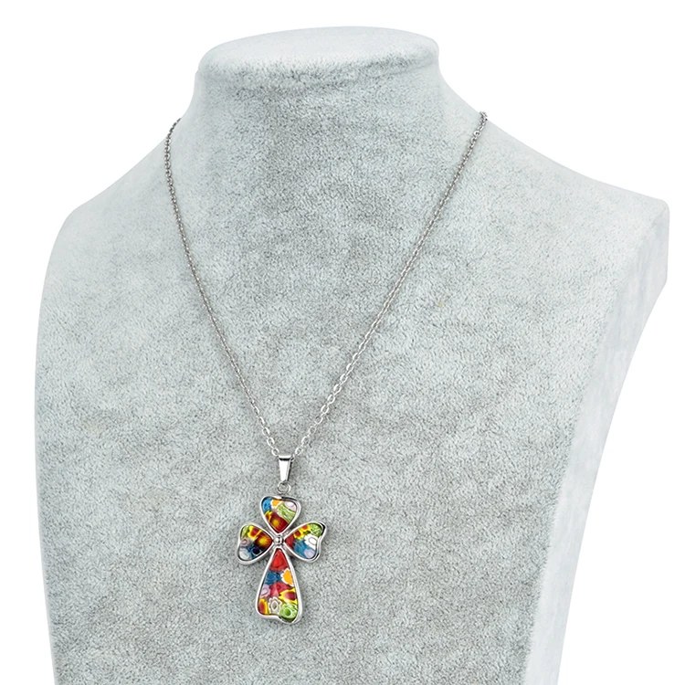 100% Original Factory Made Wholesale High Quality Murano Glass Cross Necklace For Women Stainless steel Jewelry