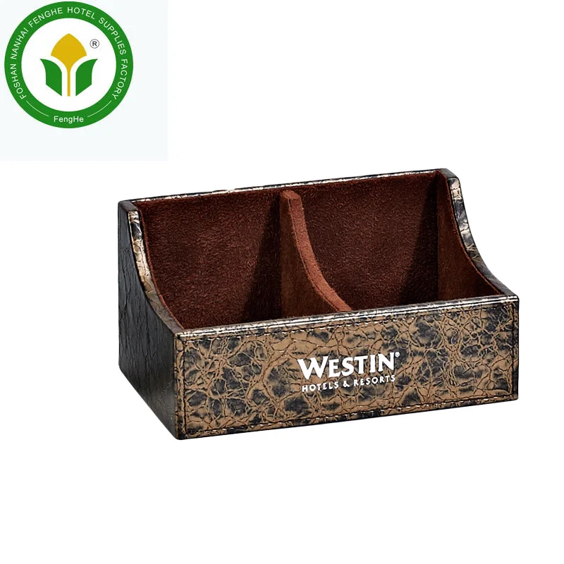 Hotel supplies 2 compartments brown leather tea box
