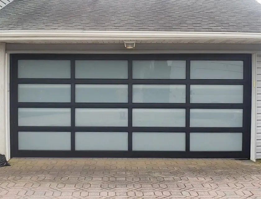 transparent sectional single sliding frosted glass garage door