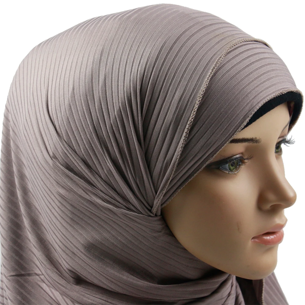 2021 New Fashion Custom Logo Cotton Hijab Ribbed Jersey Scarf Muslim  Plain Crumple Wrap Scarves Hijab Wholesale