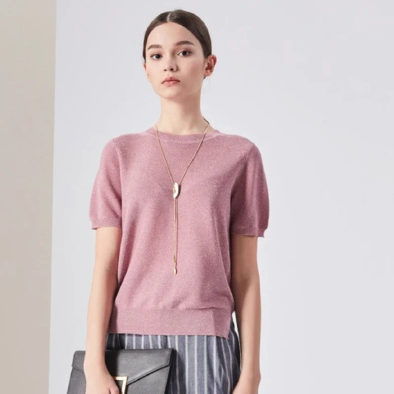 Spring Summer Custom Women Shaker Knit Design Short Sleeve Sweater