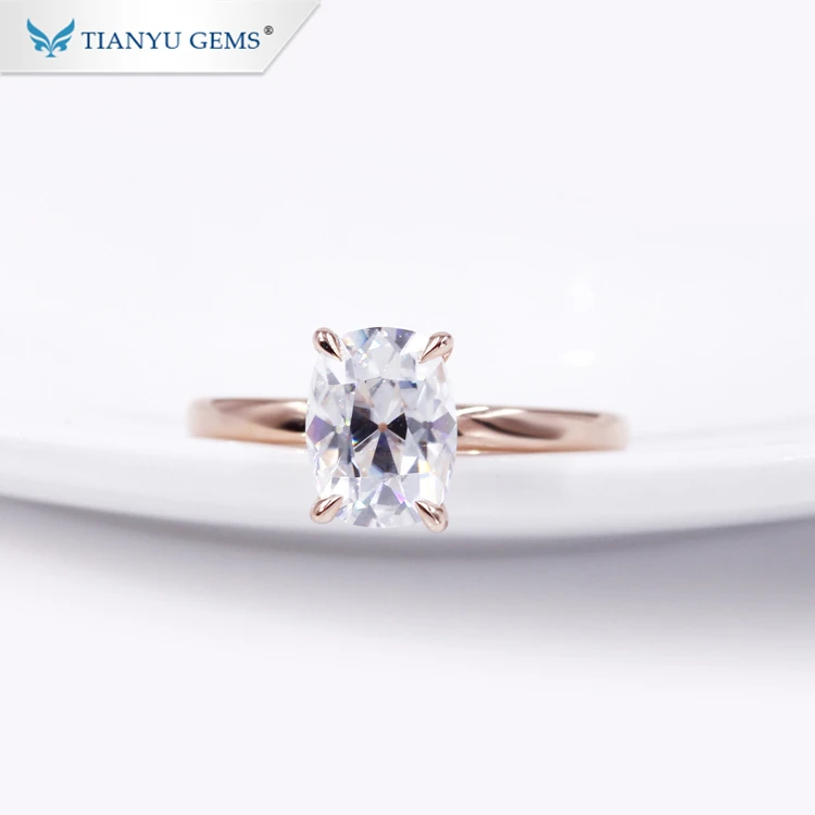 Tianyu gems customized 14k/18K rose gold ring 6*8mm oval antique cut colorless moissanite gold engagement lady ring