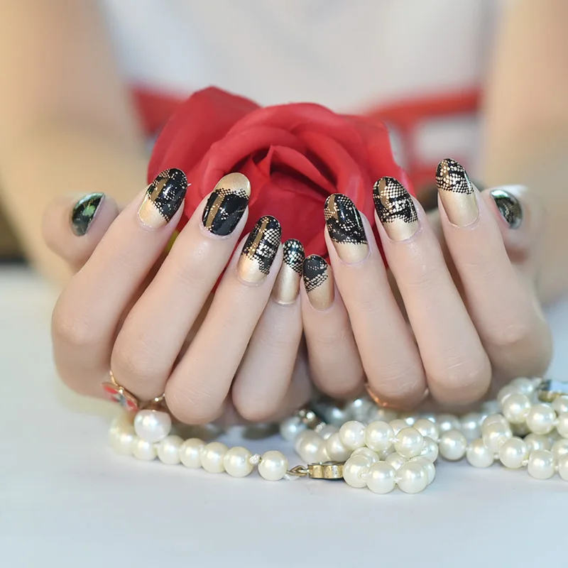 Модные оптовые индивидуальные 3D nail art Корея черные кружевные наклейки для ногтей