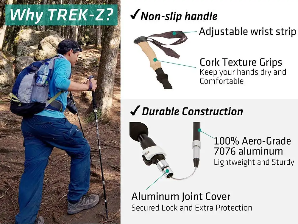 
Amazon Hot Sale Durable light Aluminum 7075 Collapsible Foldable Hiking Stick Trekking Pole For Women 