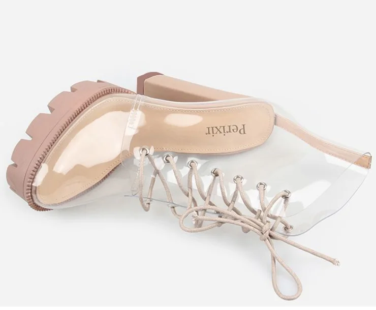 Ladies sexy transparent PVC boots chunky heel ankle shoes for women