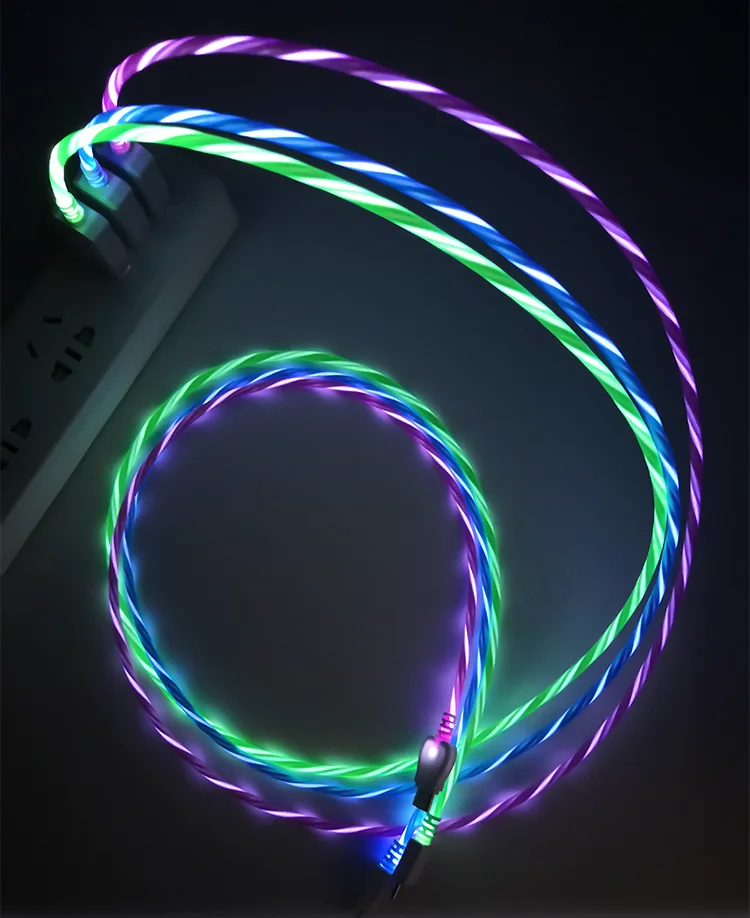 Compatible Charger Cable, Led Flowing Cord Light Up Charging Flash Glowing EL Flat Charge and Sync Data Wire for iPhone Android