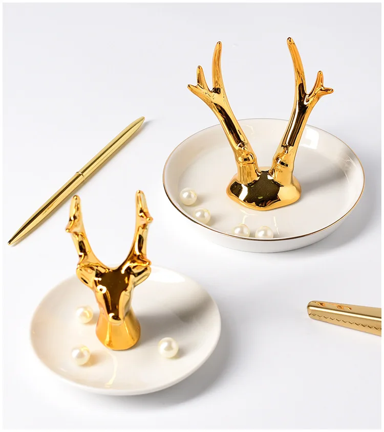 Изящный керамический голова оленя 3D ювелирные изделия лоток для матери подарок