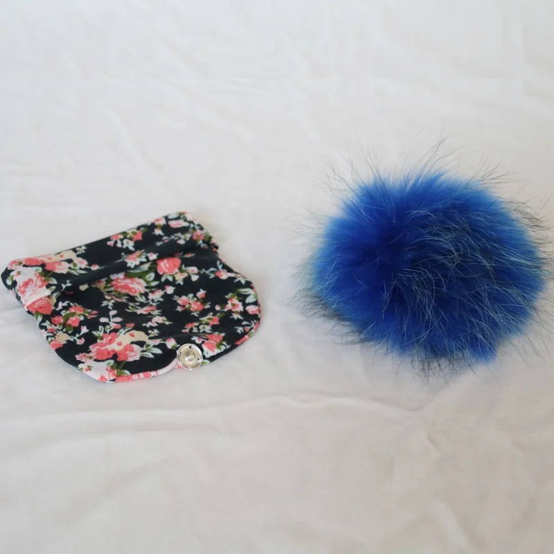 Flower style baby fur pompom hats newborn fur ball hats cotton beanies for infant