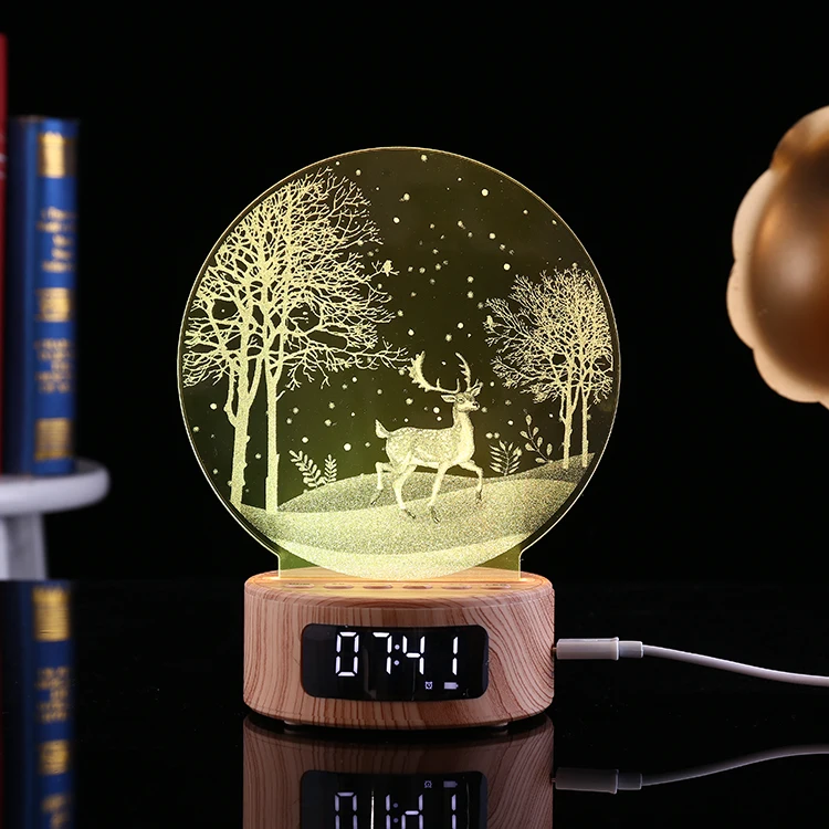 Multi Function 3D LED Desk Lamp Kids Alarm Clock Wake Up Night Light