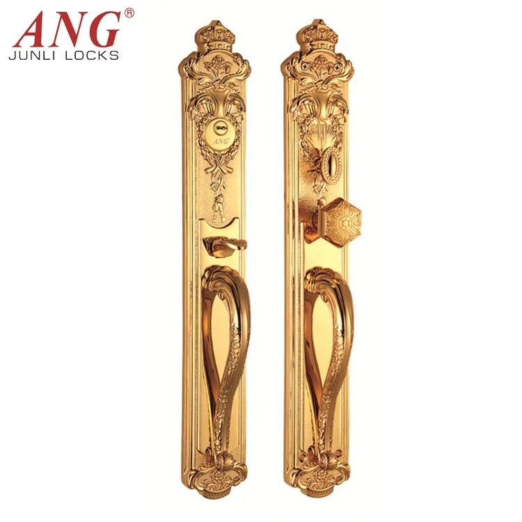 Hotel American Style Luxury Antique Handle Rose /24K Gold Color Copper Security Wood Door Cylinder Lock