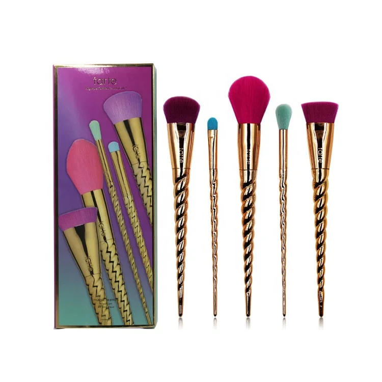 Custom professional 5pcs new tarte colorful rose gold spiral blusher powder contour makeup brushes brochas de maquillaje