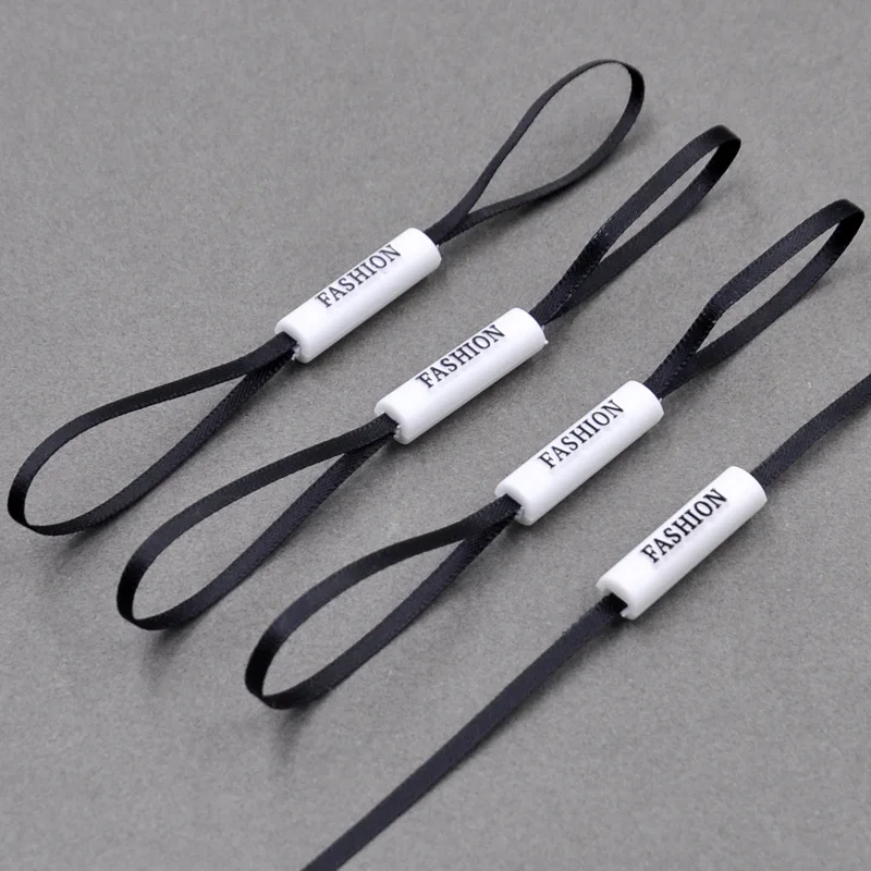 Garment Hangtag String Custom Embossed Brand Name Logo PP Plastic Hang Tag rope