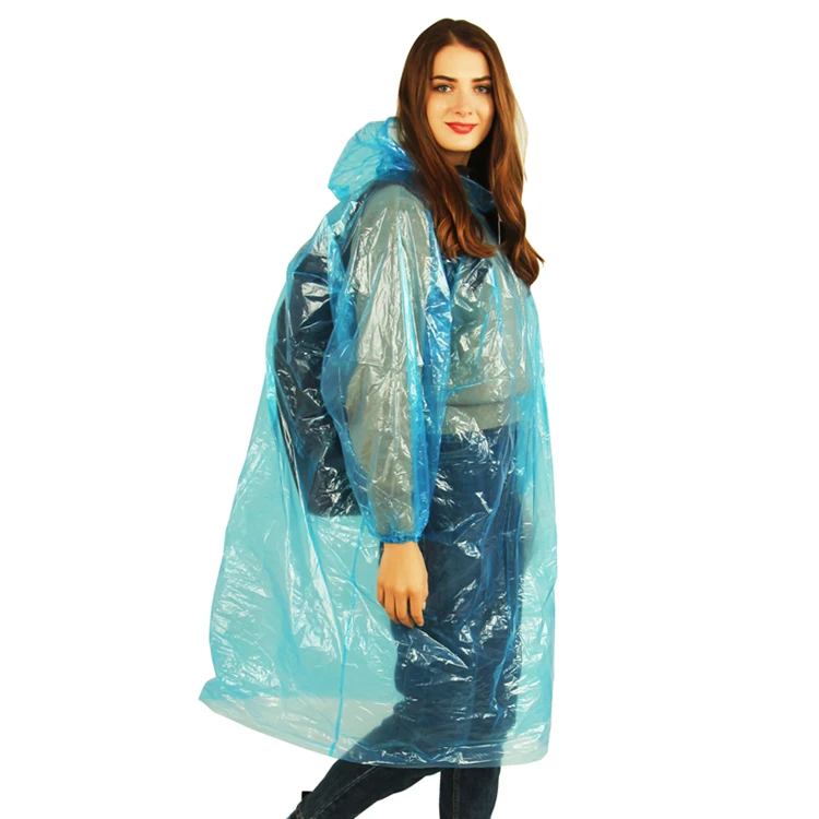 Rain Proof Transparent Coat Throwaway Rain Poncho PE Transparent Disposable Raincoat