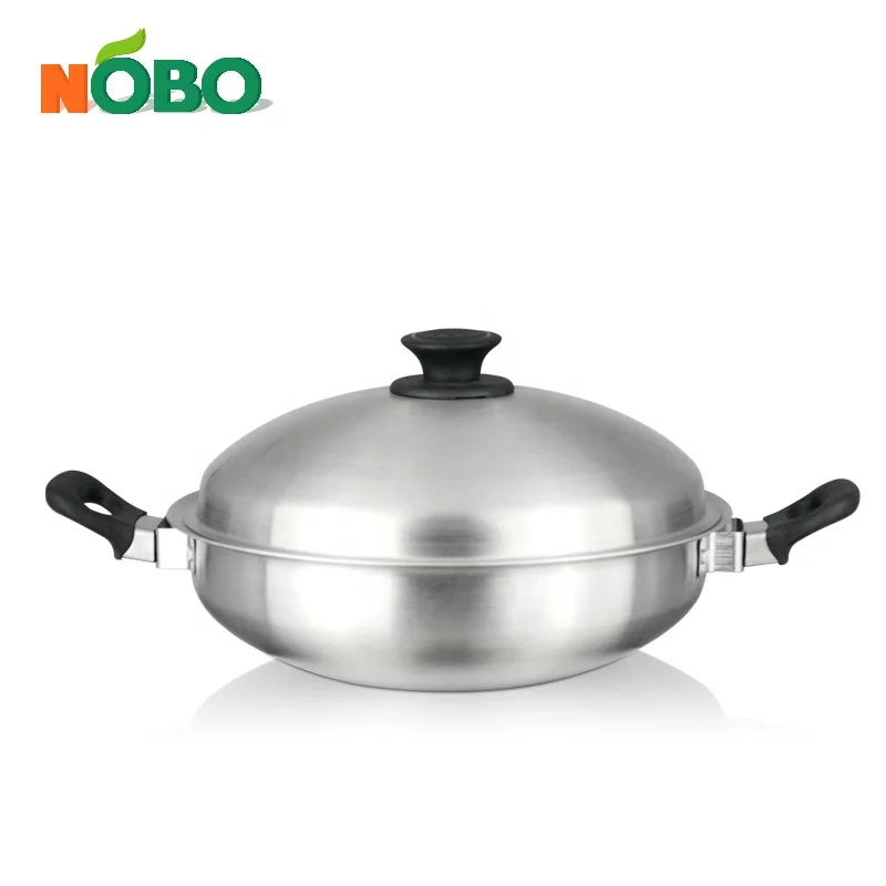 High Quality Multi-ply Metal Wok Pan Stainless Steel Frying Chinese Wok with Double Handle