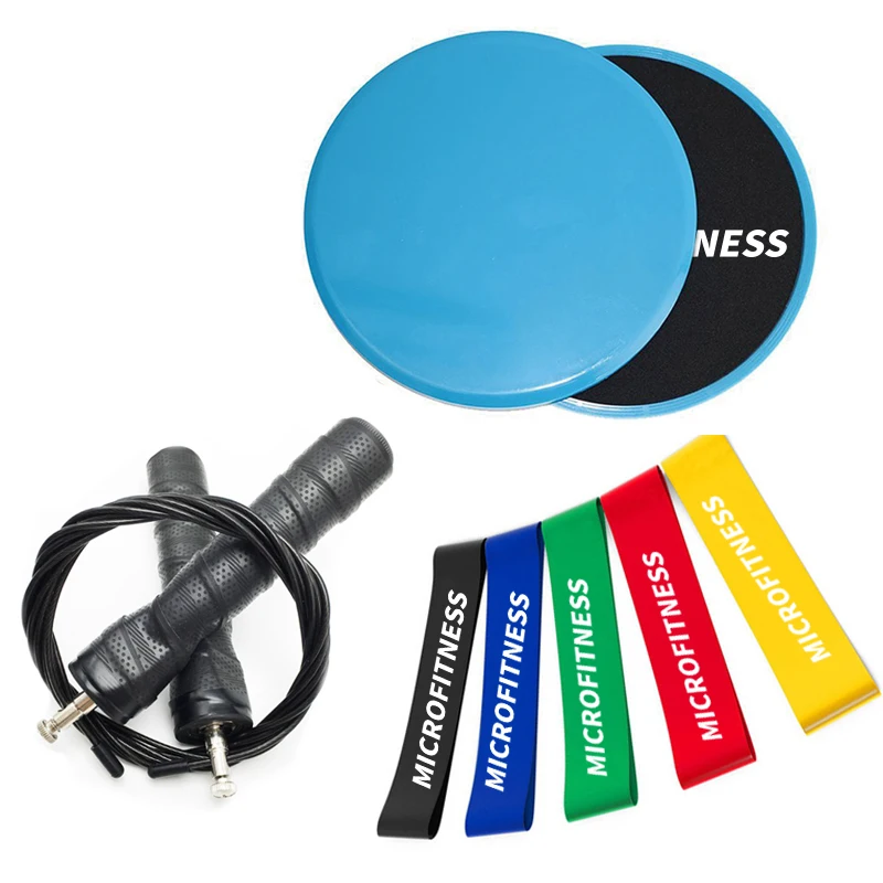 Strength Training Professional Fitness Loop Resistance Bands Set&Gliding Disc Core Slider&Jump Rope