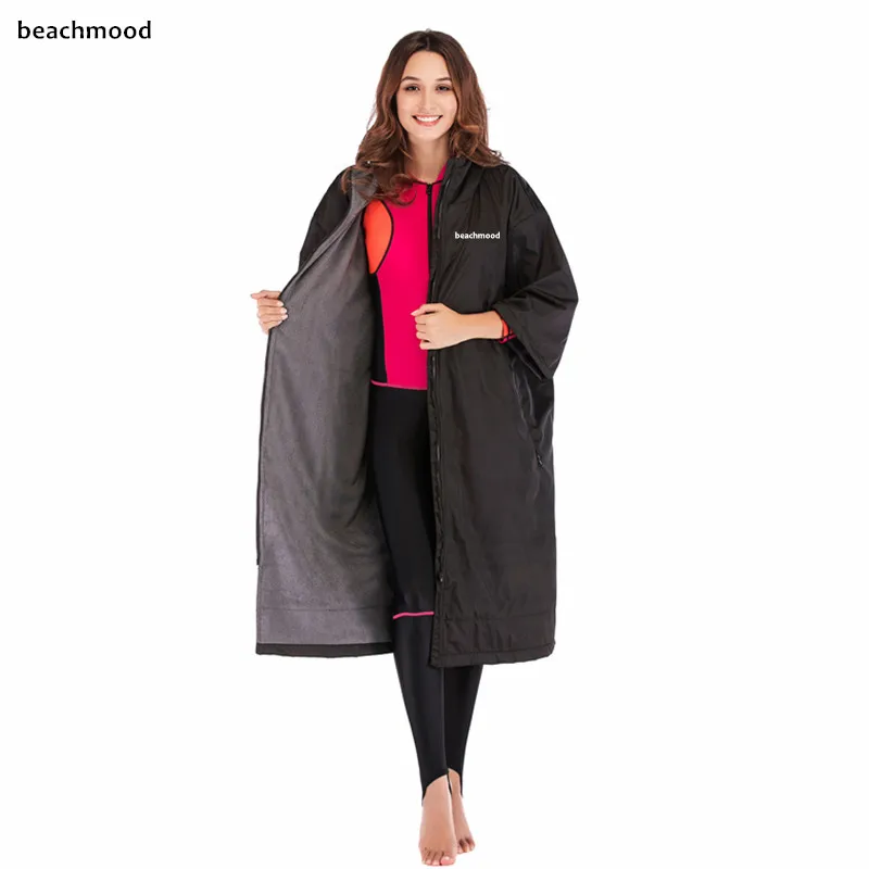
 Low MOQ customized surf windproof and waterproof thicker hoodie poncho wetsuit microfiber towel lining changing  robe  