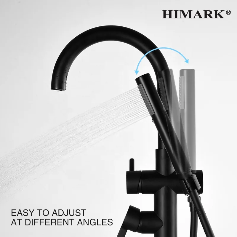 HIMARK modern bathroom floor mounted bath tap brass free standing tub faucet matte black freestanding bathtub faucets