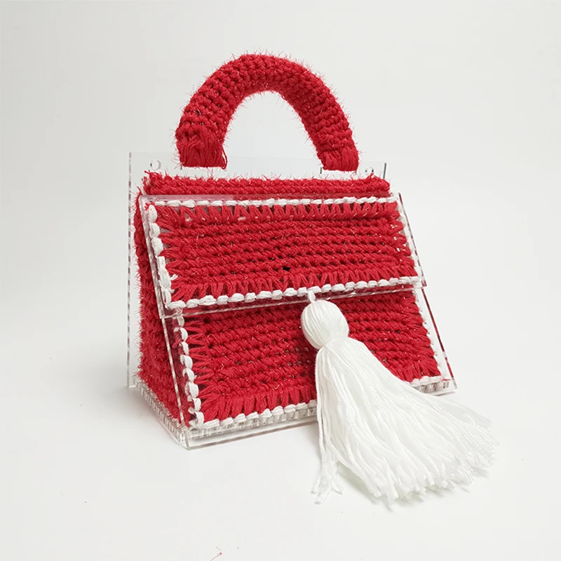 
2021 Knitted Wool Felt Clutch Bag Homemade Women Bag Acrylic Woven Bag Colorful Wooden Frame 