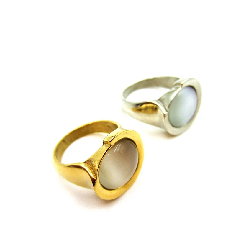 Fashion stainless steel latest gold ring designs with Multi-color Cat -eyes stone