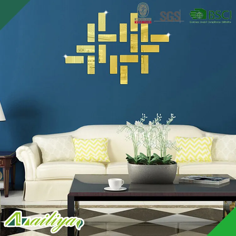 Уникальный дизайн гостиная стены желтый прямоугольный A bric зеркало стикер