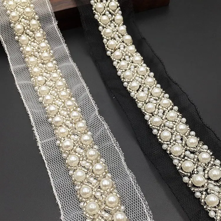 4cm lace pearls beaded fringe trims for dress