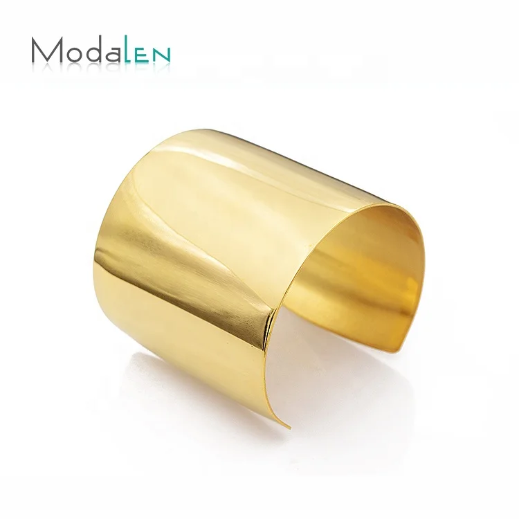 Modalen Wide Gold Plain Stainless Bracelet African Arm Bangle Steel Wrist Cuff