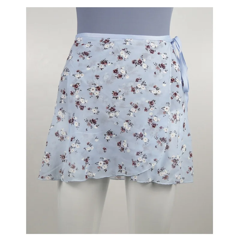 JW Ladies girls floral prints  ballet skirt chiffon over scarf dance leotard skate tutu skirt dance wrap skirt with waist tie